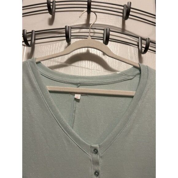 Colsie Glitter Romper Short Pajama Long Sleeve Mint Green Women’s L Metallic EUC - Picture 9 of 16